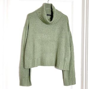 Brave Soul  Plus Cattio Boxy Cropped Sweater  Roll Neck Sage 20